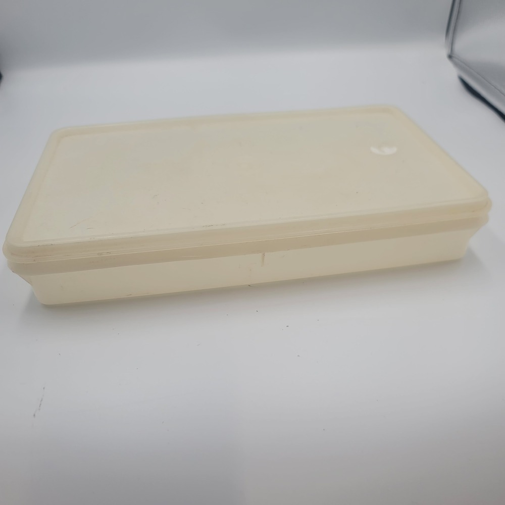 Vintage Tupperware Rectangular Storage Container Sheer White Almond 11.5x7.5